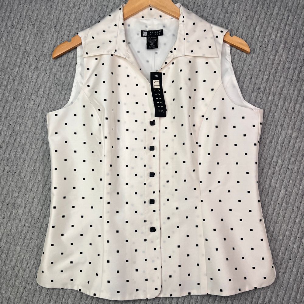 Vintage Carole Little NWT Polka Dot Collared Sleeveless Tank Top Size Medium